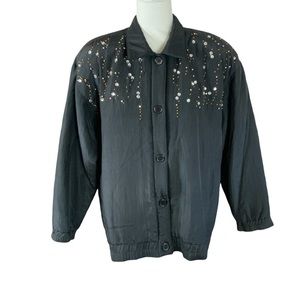 VINTAGE Adam Douglass 100% silk 80’s 90’s oversized embellished black jacket L